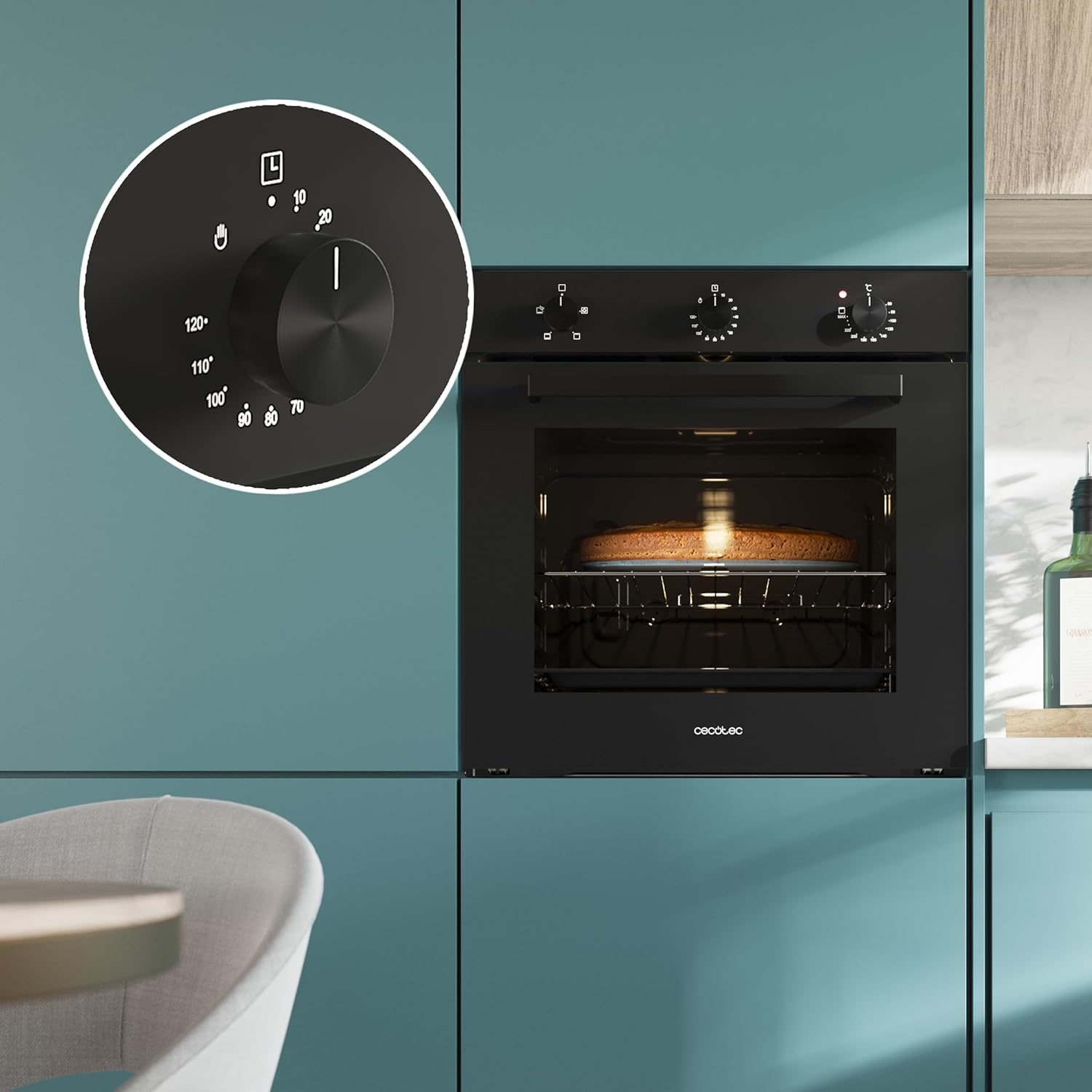 Cecotec Four encastrable Bolero Hexa C136000 Glass Black Time A 2800 W, capacité de 77 L, 4 fonctions, Minuterie, Nettoyage à la vapeur, Cuisson à la vapeur. Classe Énergétique A, Lumière intérieure