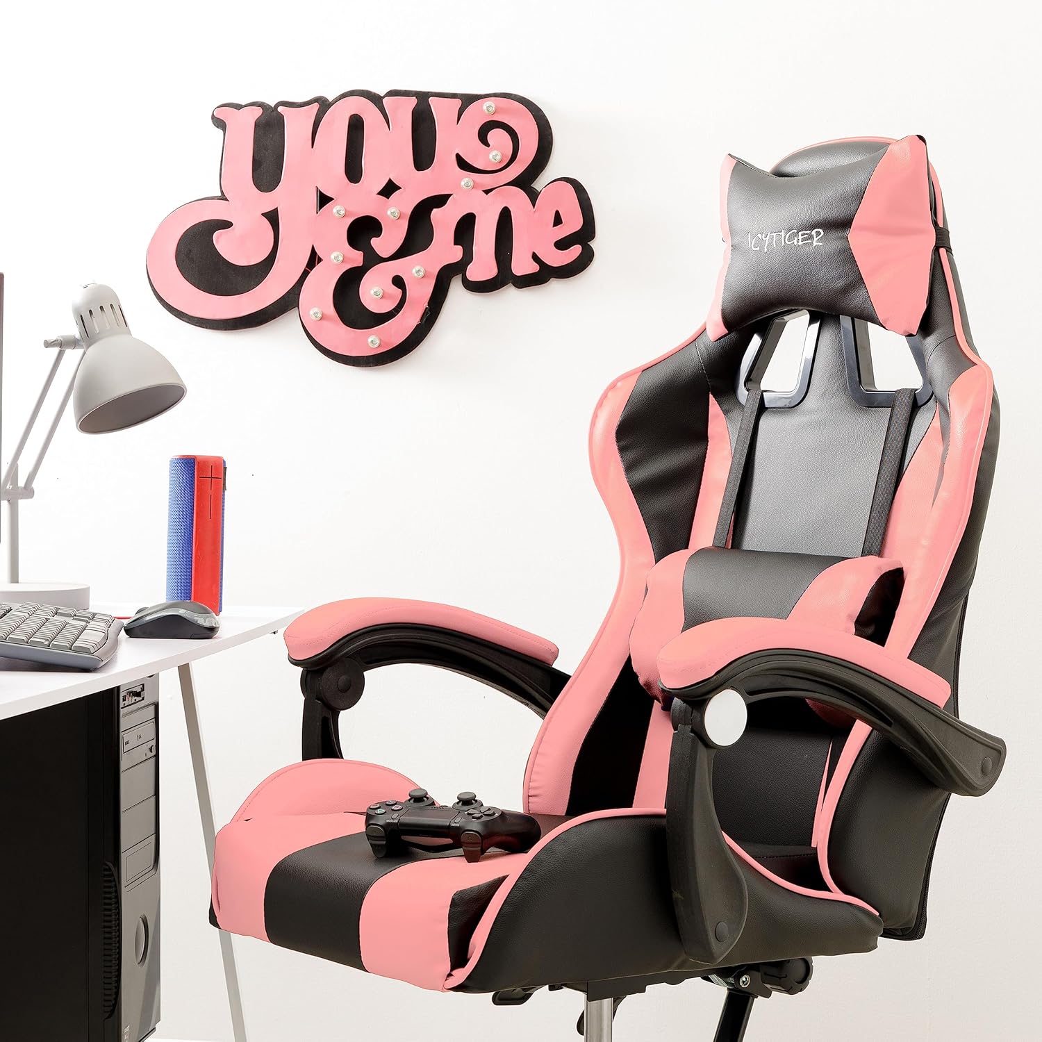 Baroni Home Chaise de Gaming, Chase de Jeux Ergonomique Chaise de Bureau avec Confortable Dossier réglable, Appui-tête et Soutien Lombaire, Blanc