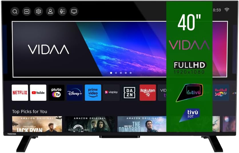 Toshiba Smart VIDAA TV 40 Full HD 40LV2E63DA TV 40 pouces, TV LED compatible avec Alexa, DVB-T2, technologie LED, HDMI 2.1