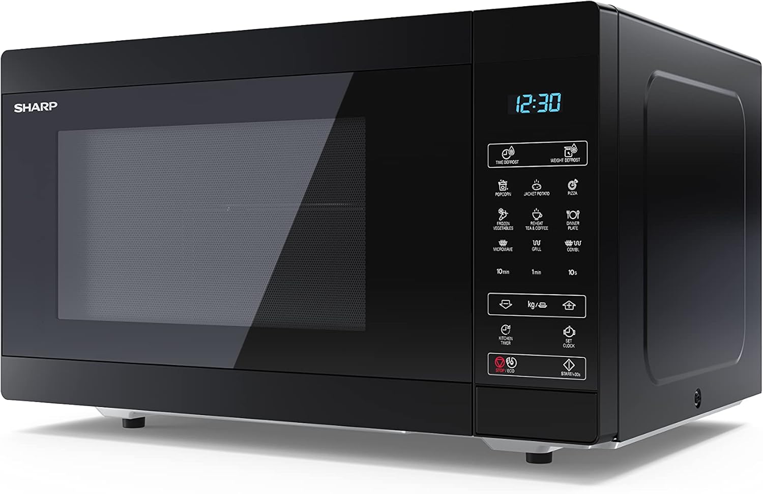 Sharp YC-MS51EB Micro-ondes sans grill de 25 litres, contrôle numérique, micro-ondes: 900 W, 5 niveaux de puissance micro-ondes, plaque tournante, serrure enfant, fonction ECO, couleur noire.