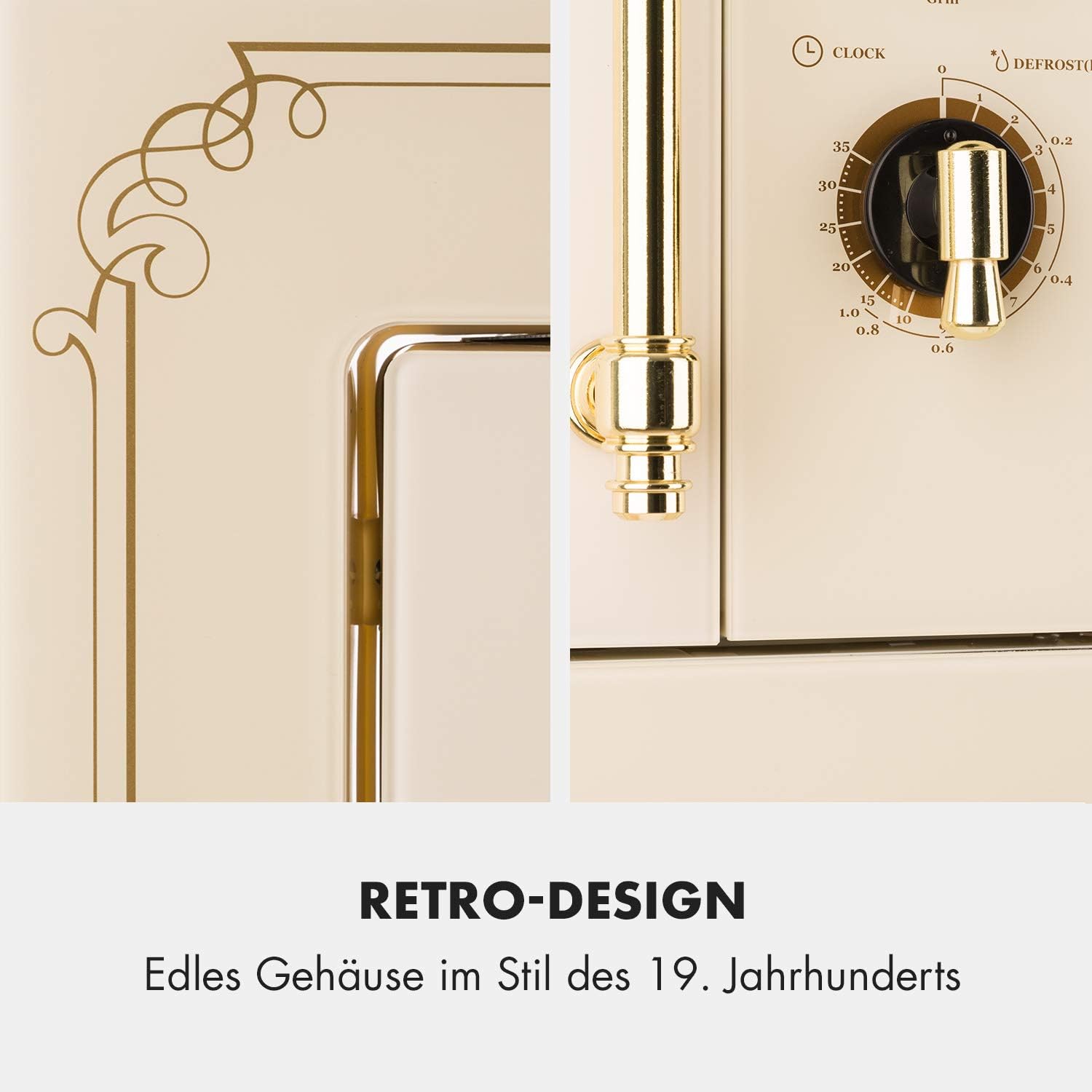 Klarstein Victoria 20 - micro-ondes encastrable, design rétro, 20L, micro-ondes 800W / puissance de gril 1000W, 3 fonctions grill/micro-ondes, acier inoxydable, cadre de montage, ivoire