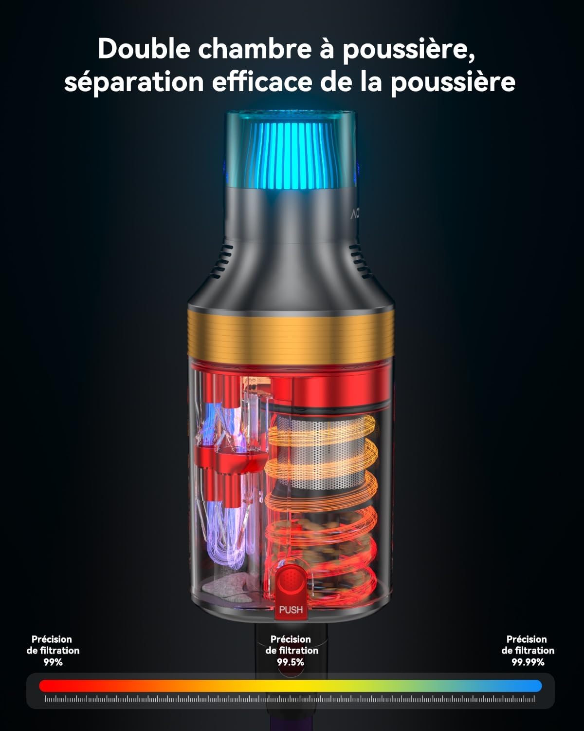 aonus A9 Max Aspirateur Balai sans Fil 48Kpa/600W/70Mins, Aspirateur sans Fil Puissant, Autoportant, 1.8L Ultra Grande Capacité, Écran Tactile Intelligent pour Les Poils d'animaux/Sols Durs/Tapis