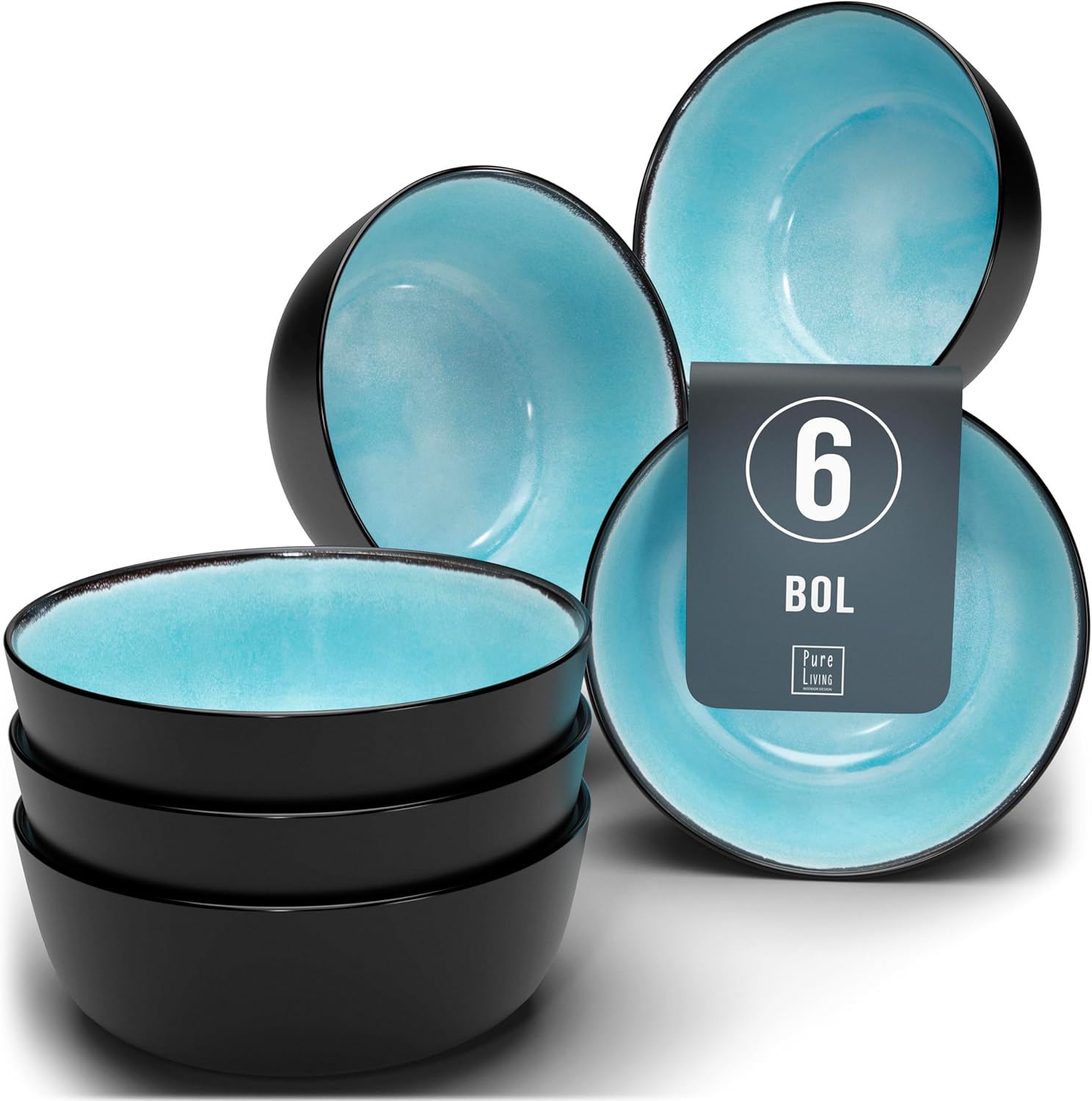 Service de Vaisselle en Grès Ibiza 36 pièces –Ensemble de Vaisselle pour 12 Personnes, Adapté au Lave-Vaisselle et au Micro-Ondes, Pure Living bleu fumé, Assiettes Service de Table