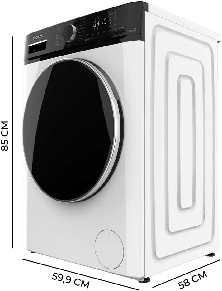 Cecotec Lave-linge 10Kg Bolero DressCode 10610 Inverter Steel A. Chargement Frontale, 1400 RPM, Steam Max, Motor Inverter Plus, 15 Programmes, OnSmart, Stop&Go, Caoutchouc Antibactérien, Drum Clean