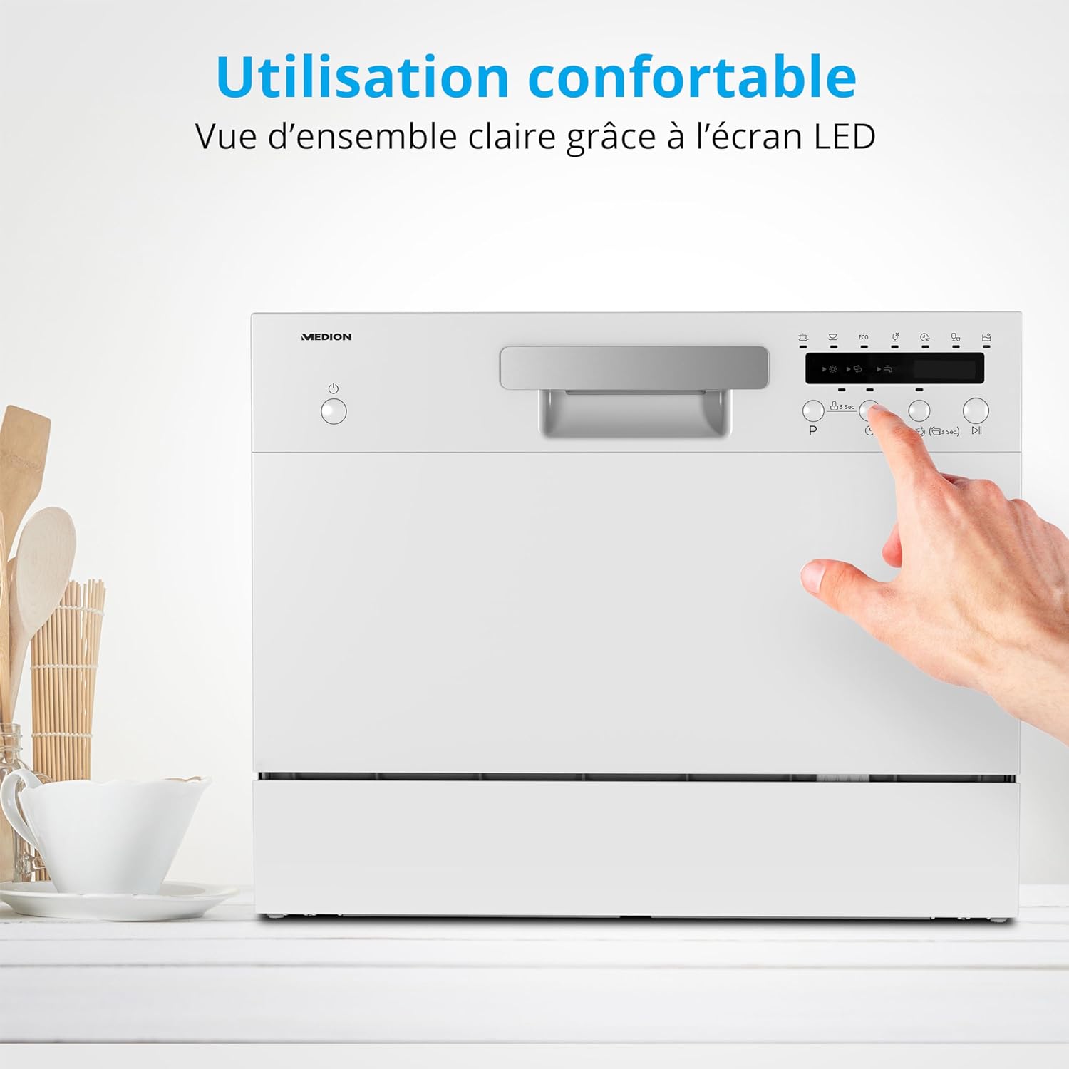 MEDION Lave-vaisselle de table (capacité 6 couverts, 7 programmes de nettoyage, affichage LED, 47 dB, MD37496) blanc