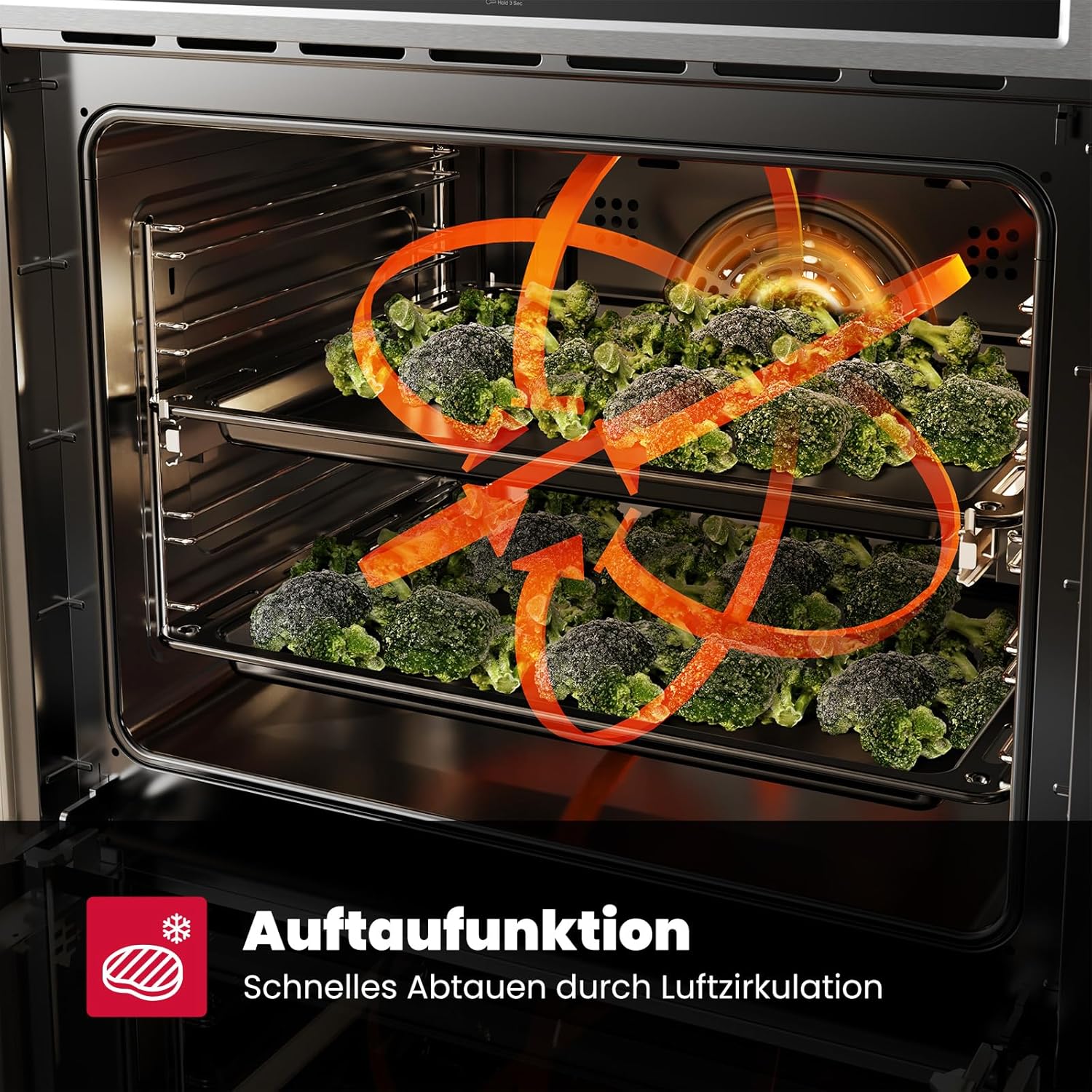 GASLAND ES609321DSH Four à encastrer, 70L, autarcique, four électrique avec 9 fonctions four, triple vitrage, tiroir télescopique et sélecteur rotatif escamotable, air chaud, inox, sécurité enfant