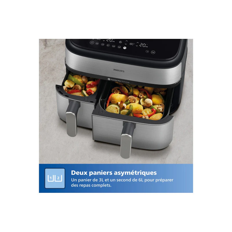 Friteuse Sans Huile   Airfryer Na555 00 Série 5000 Double Panier 9l Philips