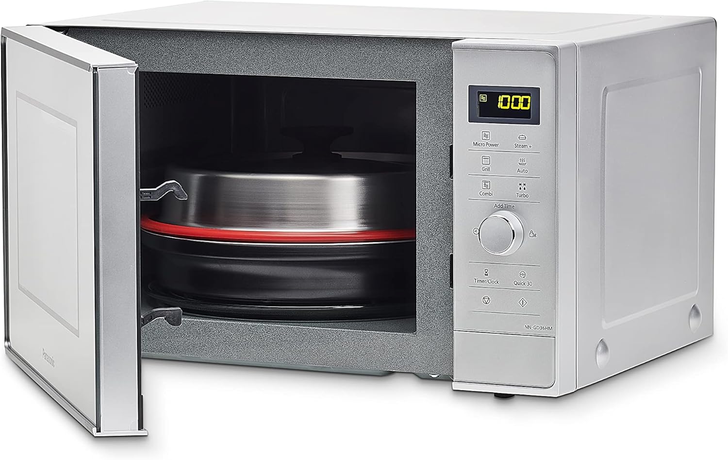 Panasonic NN-SD27HSUPG Four Micro-Ondes Technologie Inverter Plateau Tournant en Verre, 23L, 1000W, 10 Prog auto, Décongélation Chaos, 6 Puissances, Minuterie, Affichage LED, Acier Inoxydable Argent