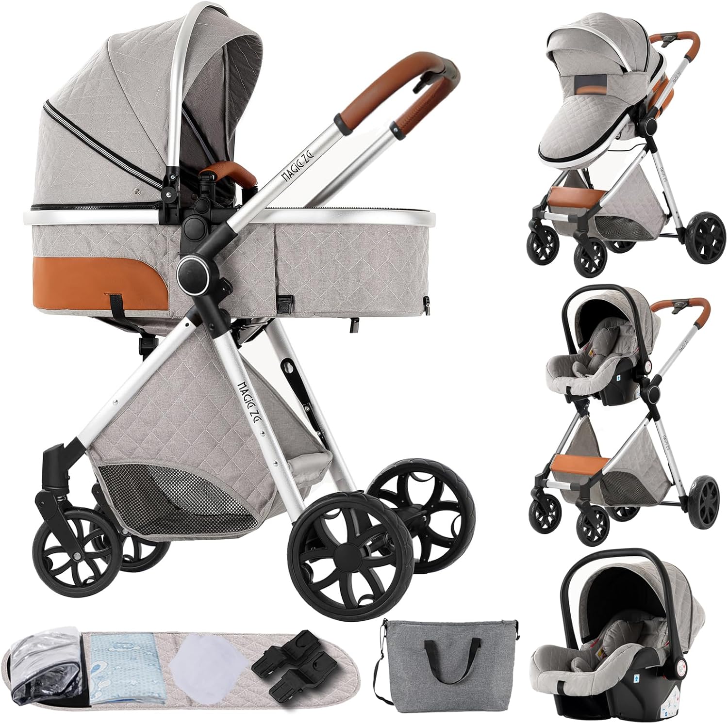 NADDLILY Poussette 3 en 1, Poussette Bebe avec Conception Portable Pliable en Un Clic, Pousette 3 en 1 avec Poussée Réversible Bidirectionnelle, Poussette Canne avec Accessoires (V9 Black)