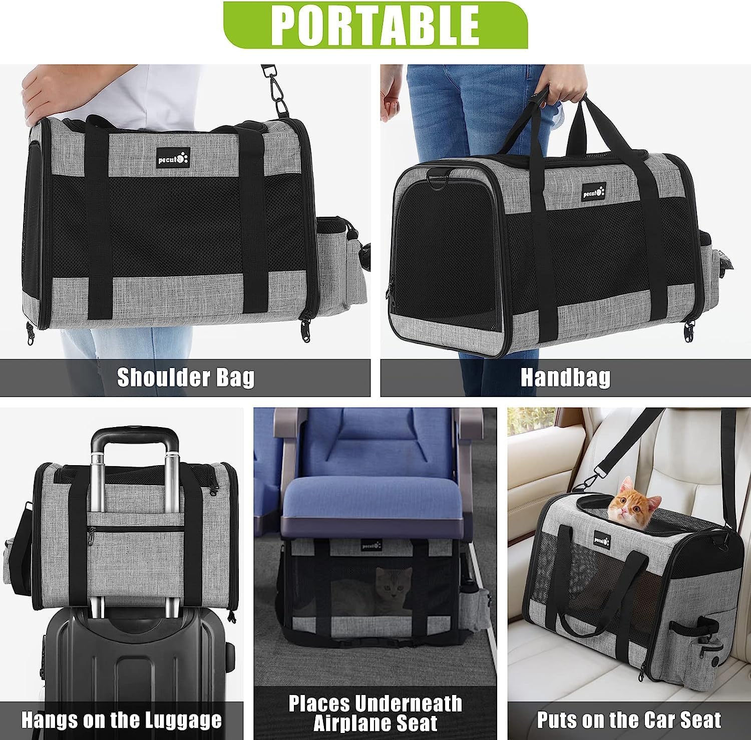 Pecute Sac de Transport pour Animal Domestique, Tissu en Maille Respirant, Convient pour Les Voyages, utilisé pour Chien, Les Chats et Les Chiots de Moins de 6 kg