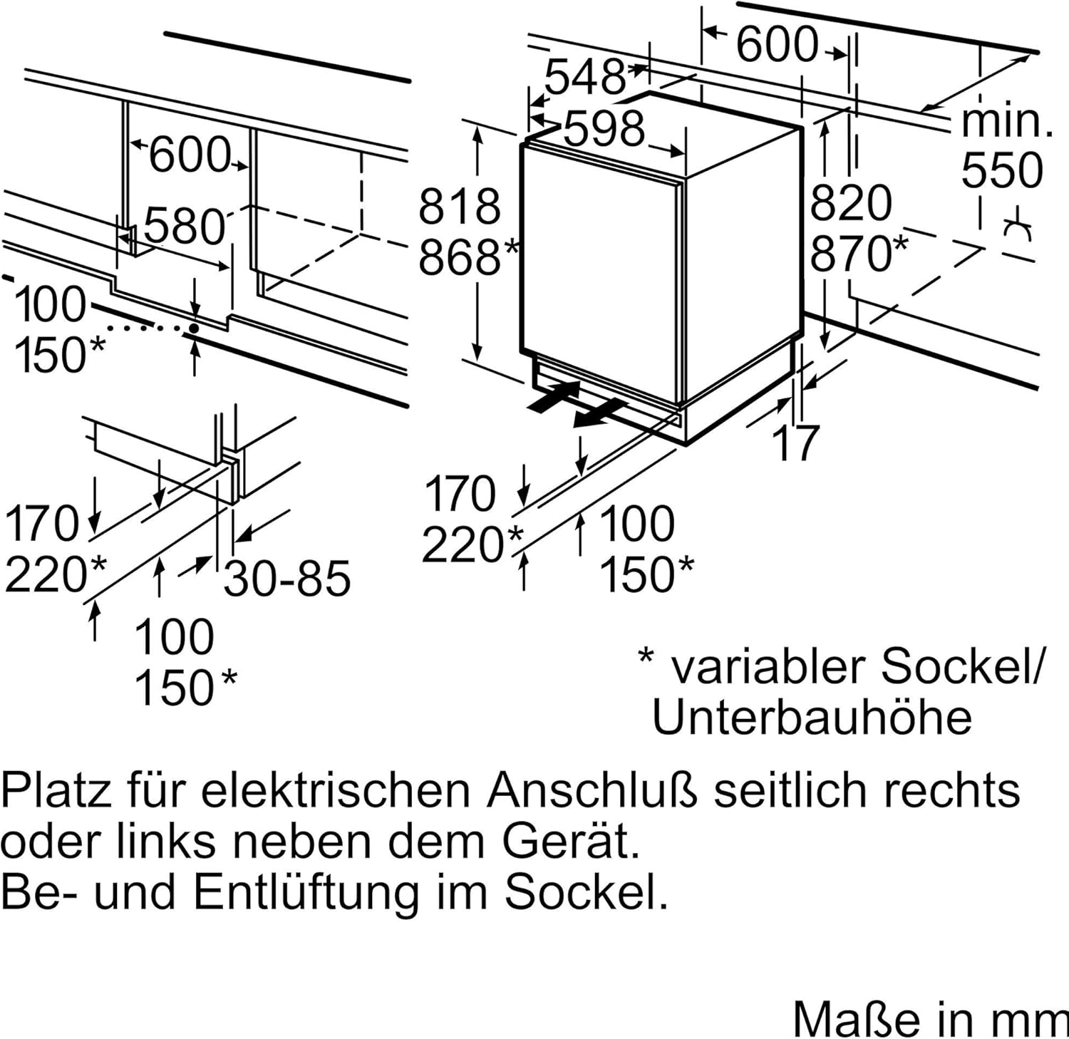 Bosch KIR81AFE0 Serie 6 Réfrigérateur encastrable, 177,5 x 56 cm, 319 L, charnière plate, fabriqué en Allemagne, VitaFresh plus 2 x fraîcheur plus longue, éclairage LED uniforme