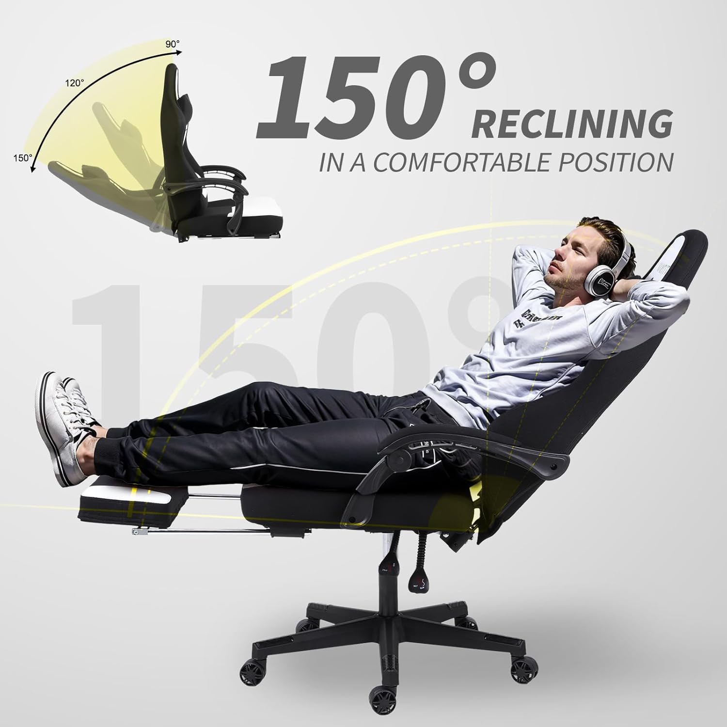 Ulody Chaise Gaming Ergonomique, Fauteuil de Bureau Pivotant, Dossier Haut, Siege Gamer avec Appui-tête et Soutien Lombaire Ajustables, Chaise de Jeu avec Repose-Pieds(Gris)