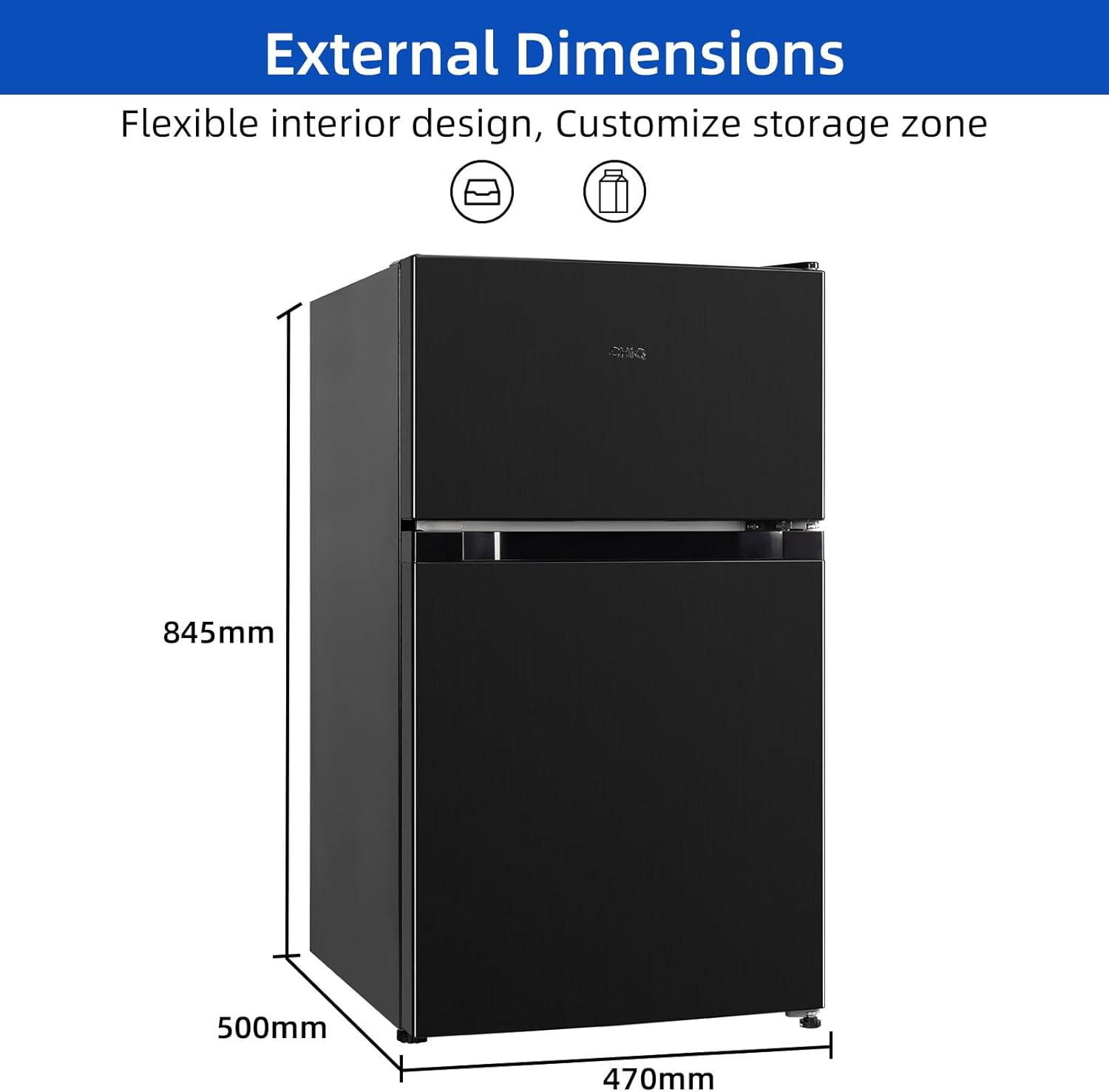 CHIQ Réfrigérateur autoportant 317L à Inverter, 322 l, sans givre, flux d'air multiple, congélation rapide, électronique tactile, compresseur avec garantie de 12 ans, efficacité améliorée, noir