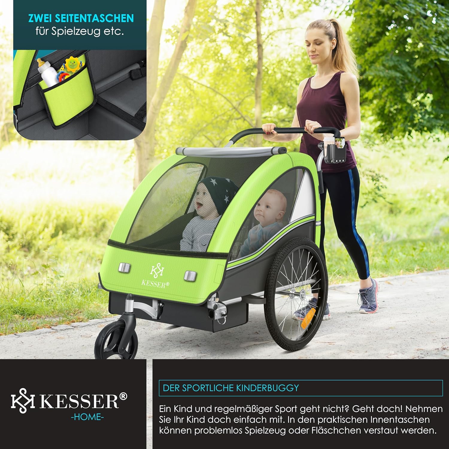KESSER® Remorque pour Enfants Remorque de vélo Sport-RX 2en1 Fonction de Running Remorque de vélo pour Enfants + Ceinture de sécurité 5 Points 360°- Roue Avant Jogger Poussette Vélo