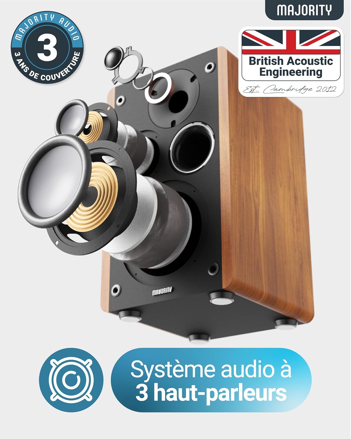 Enceinte Active Amplifiée | 100W Enceinte PC Bluetooth | Triple Conducteur Enceintes Bibliotheques | Enceinte Monitoring Studio avec HDMI Arc | Enceinte HiFi pour Platine Vinyle ou TV | Majority D100