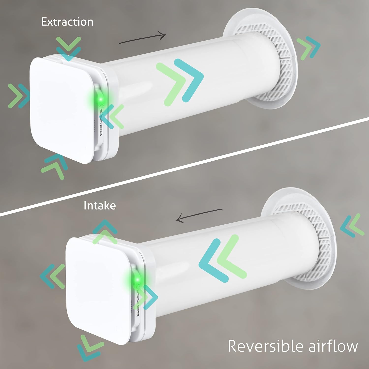 Turbionaire Trend HRV Unite de VMC Décentralisée, Récupérateur de Chaleur Céramique, Capteur d'Humidité, Télécommande, Minuterie, 8 Vitesses, Flux d'Air Réversible, 100 mm, Blanc, Silenciuse