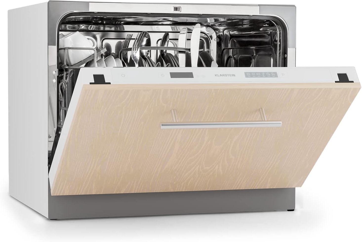 Klarstein Mini Lave Vaisselle de Table de 8 Couvert, Silencieux, 6 Programmes de Lavage, Portable, Facile à Installer pour la Maison et Bureau