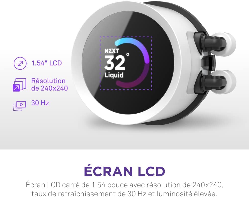 NZXT Kraken Elite 280 RGB - Refroidisseur de liquide CPU AIO - Radiateur 280mm - Ventilateur F280 RGB - IPS LCD 2,72 personnalisable - Turbine Pump - LGA 1700 1200 115X 1851 / AM5 AM4 - Noir