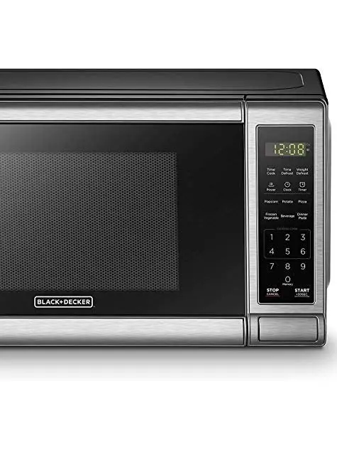 BLACK+DECKER Digital Microwave Oven with Turntable Push-Button Door, Child Safety Lock, Stainless Steel, 0.9 Cu Ft