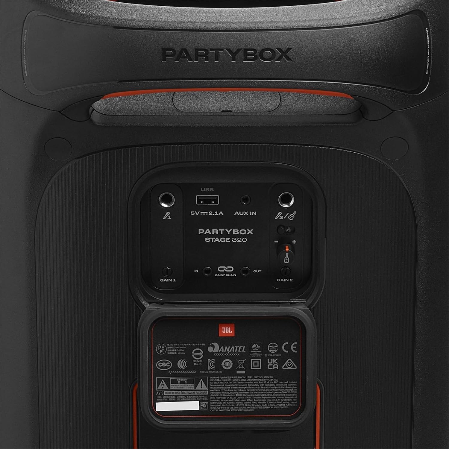 JBL PartyBox Club 120, Enceinte portable de soirée, poignée pliable ergonomique, jeu de lumières, 12 heures d'autonomie, résistante aux éclaboussures IPX4, noir, Prise européenne (Type C)