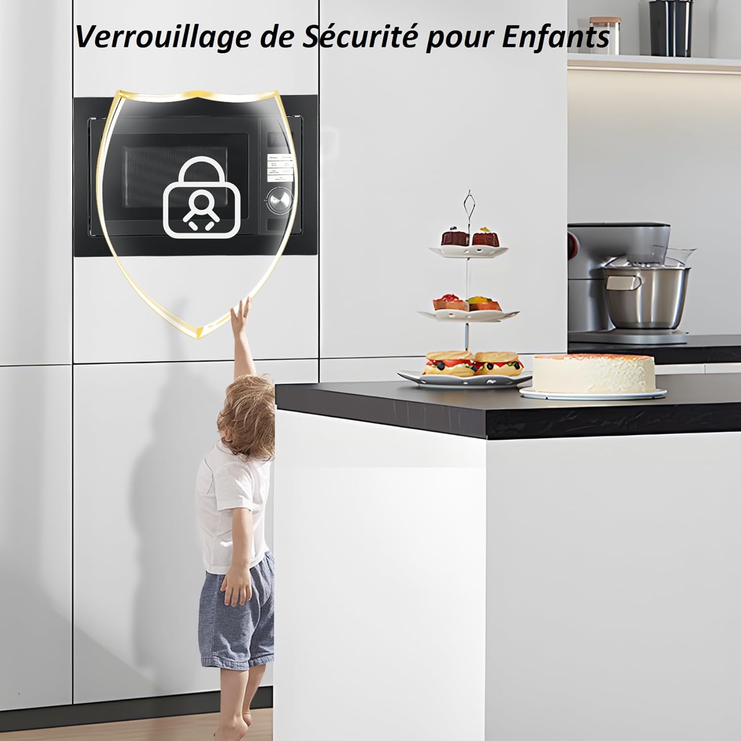 Techomey Micro-ondes Encastrable, 20L, Micro-ondes Grill Intégrable, Micro-ondes 800W, Grill 1000W, L59,5 x P34,4 x H38,8cm, Plateau Tounant 24,5cm, Noir