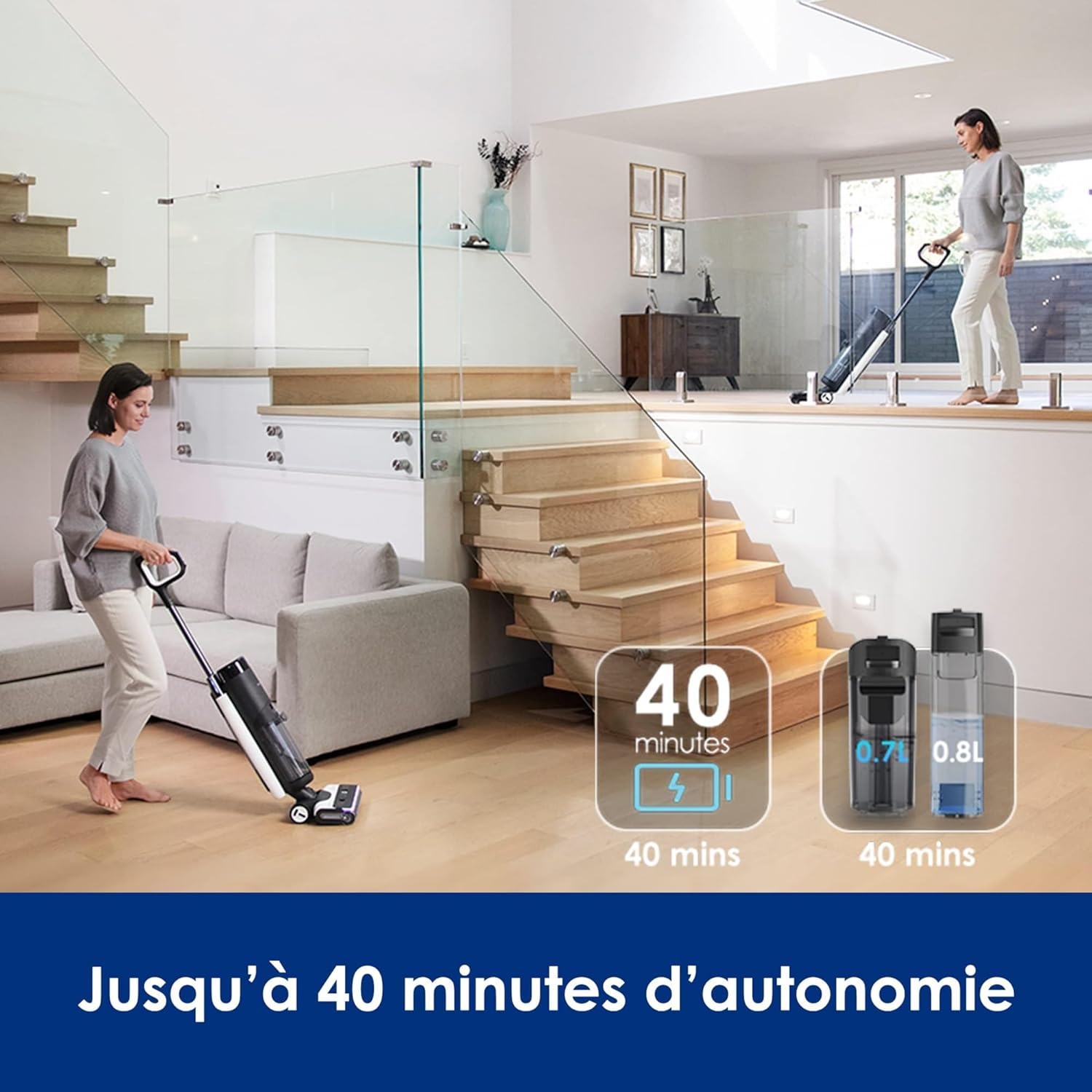 Tineco Floor One S7 Pro/S7 Series Aspirateur Laveur Sec Et Humide Intelligent sans Fil pour Sols Durs, Écran Digital LED, Grande Autonomie, Parfait pour Les Tâches Tenaces et Les Poils d’Animaux