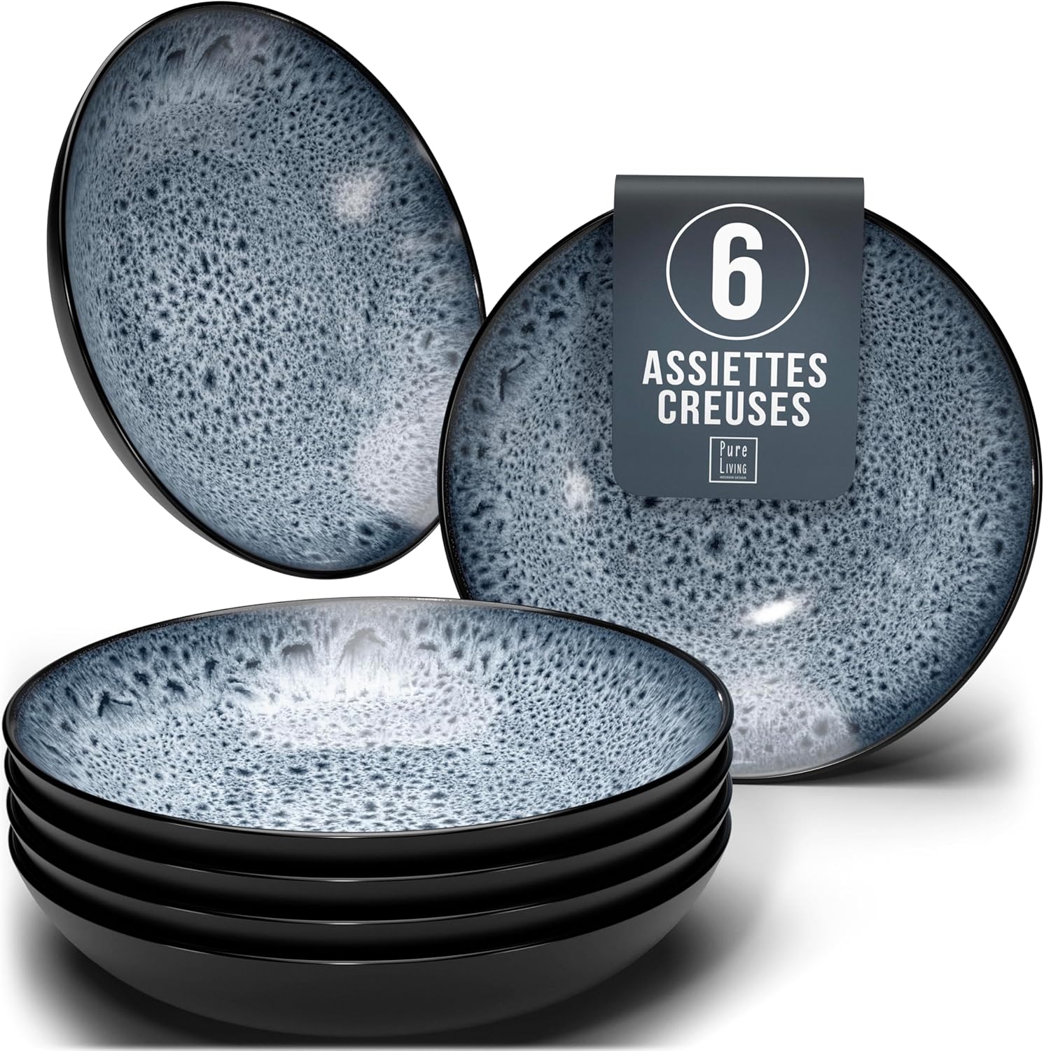 Service de Vaisselle en Grès Ibiza 36 pièces –Ensemble de Vaisselle pour 12 Personnes, Adapté au Lave-Vaisselle et au Micro-Ondes, Pure Living bleu fumé, Assiettes Service de Table