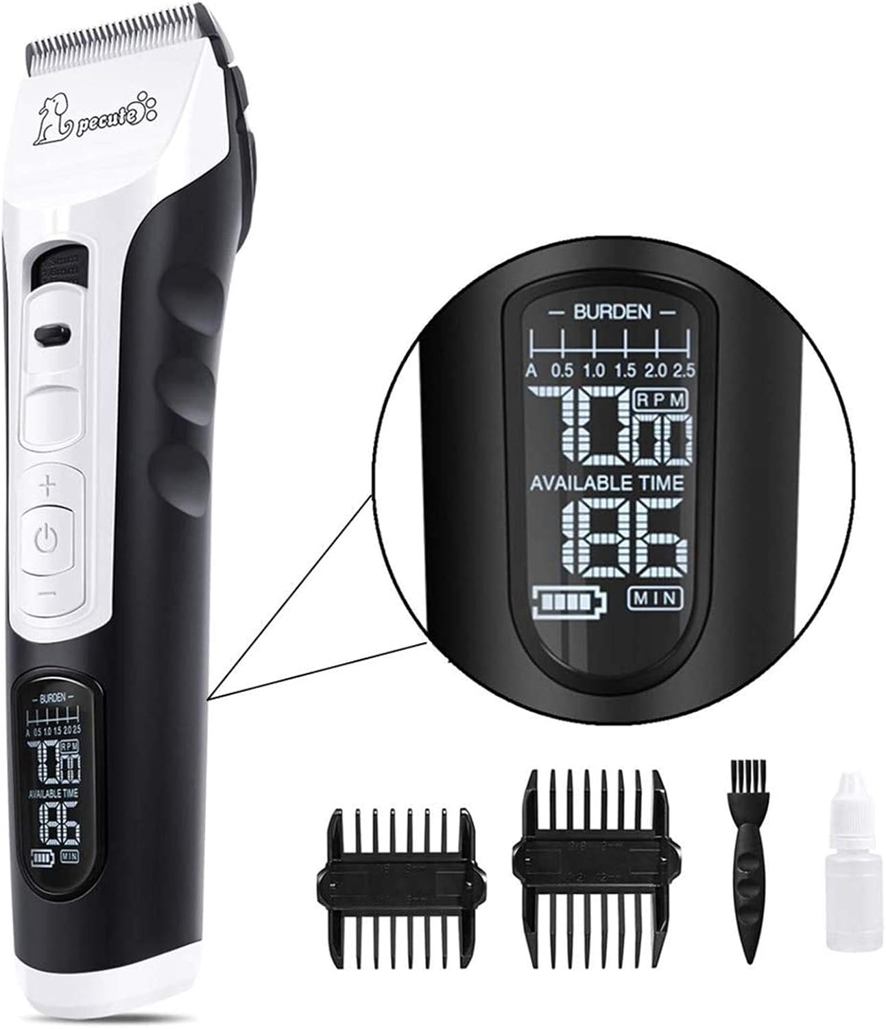 Pecute Tondeuse Chien Professionnel avec écran LCD et 5 Vitesses de Rotation, Tondeuse pour Chien et Chat Peut 4 h de Travail, Ultra Silencieux Rasoir Electrique pour Animaux de Compagnie Toilettage