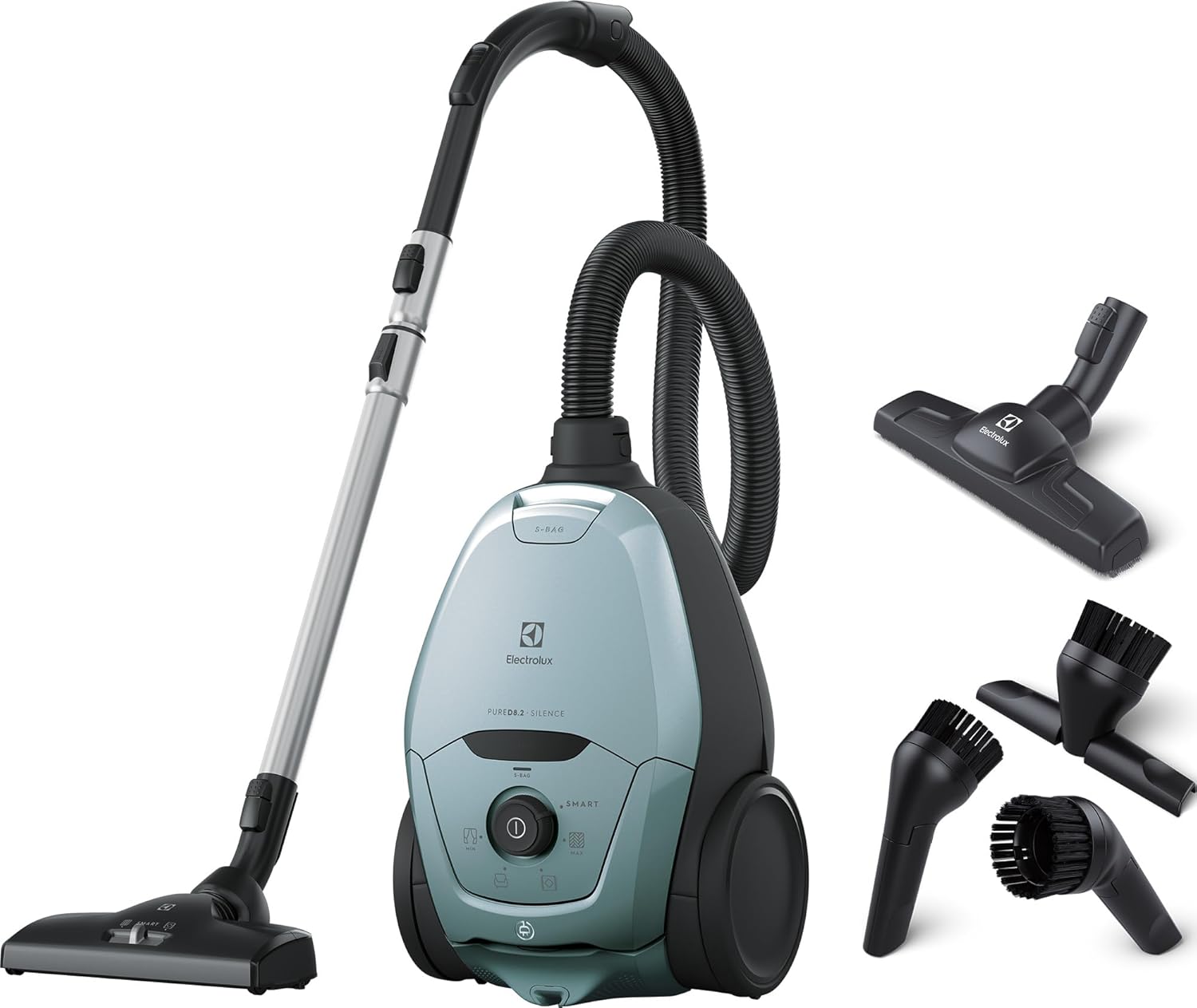 Electrolux Pure D8, Aspirateur Traineau avec Sac, Ultra Silencieux, 57dB, Puissance Automatique Intelligente, Poignée Ergonomique, Léger, 55% de matériaux recyclés, PD82-4MB, Bleu Ciel