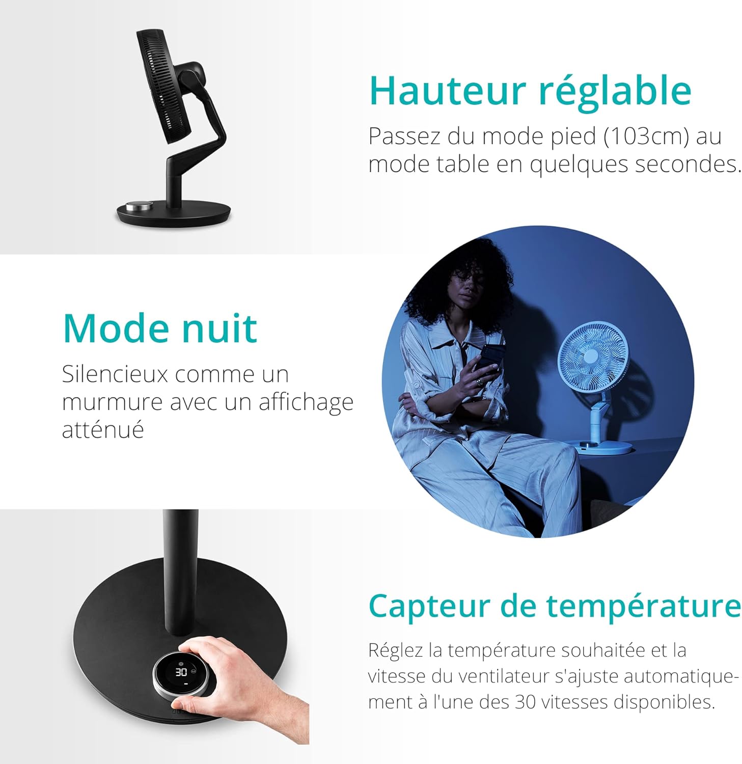 Duux whisper Flex Ultimate Blanc - Ventilateur sur pied - Ventilateur silencieux sur pied avec mode nuit et minuterie - Contrôle télécommande et smartphone - Batterie incluse