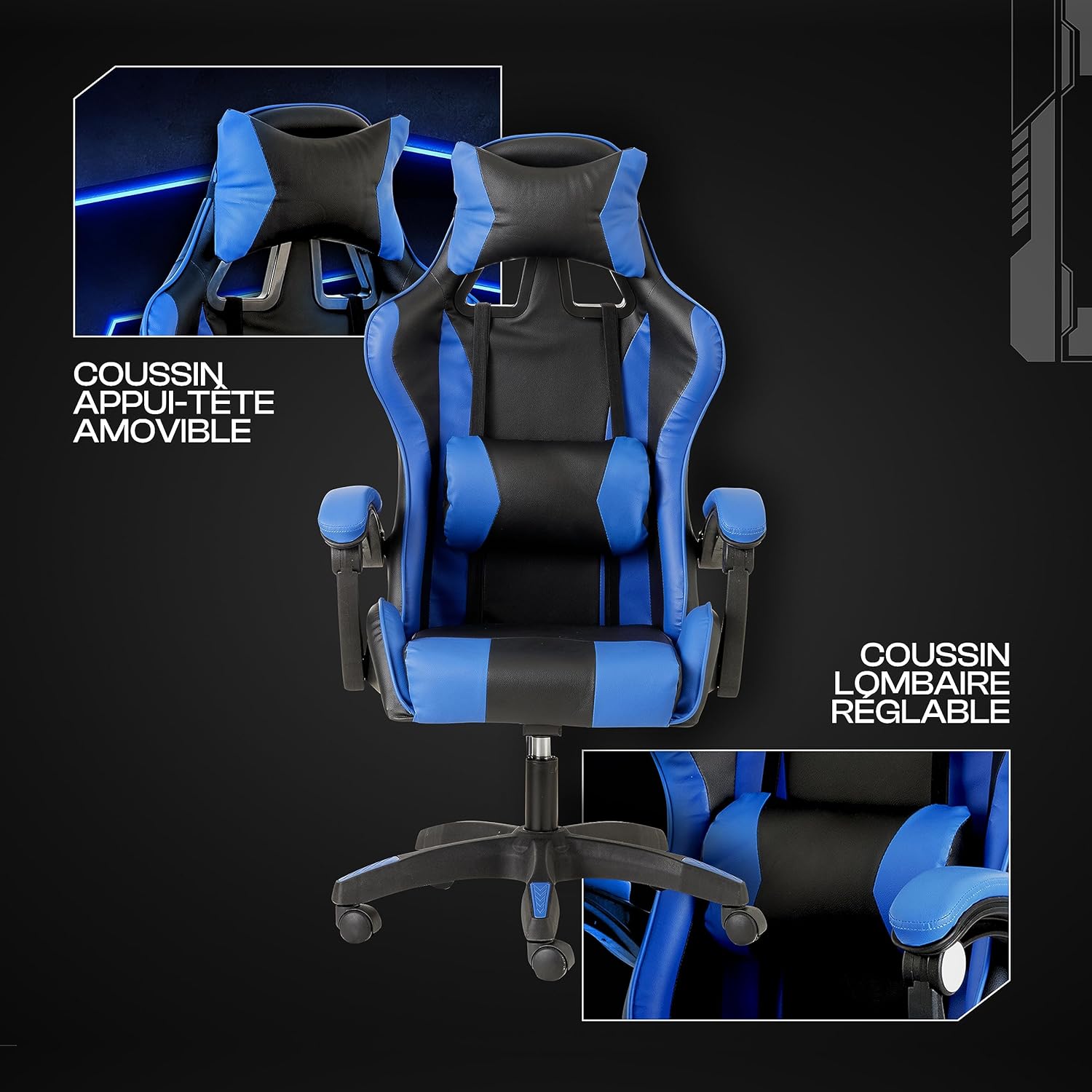 Baroni Home Chaise de Gaming, Chase de Jeux Ergonomique Chaise de Bureau avec Confortable Dossier réglable, Appui-tête et Soutien Lombaire, Blanc