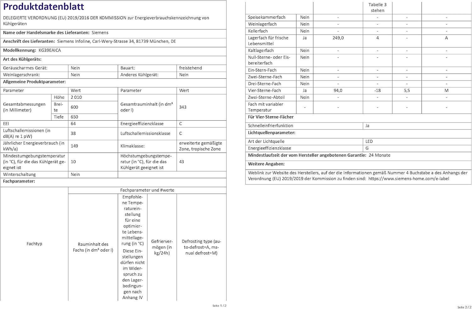 SIEMENS Réfrigérateur congélateur bas KG 39 EAI CA