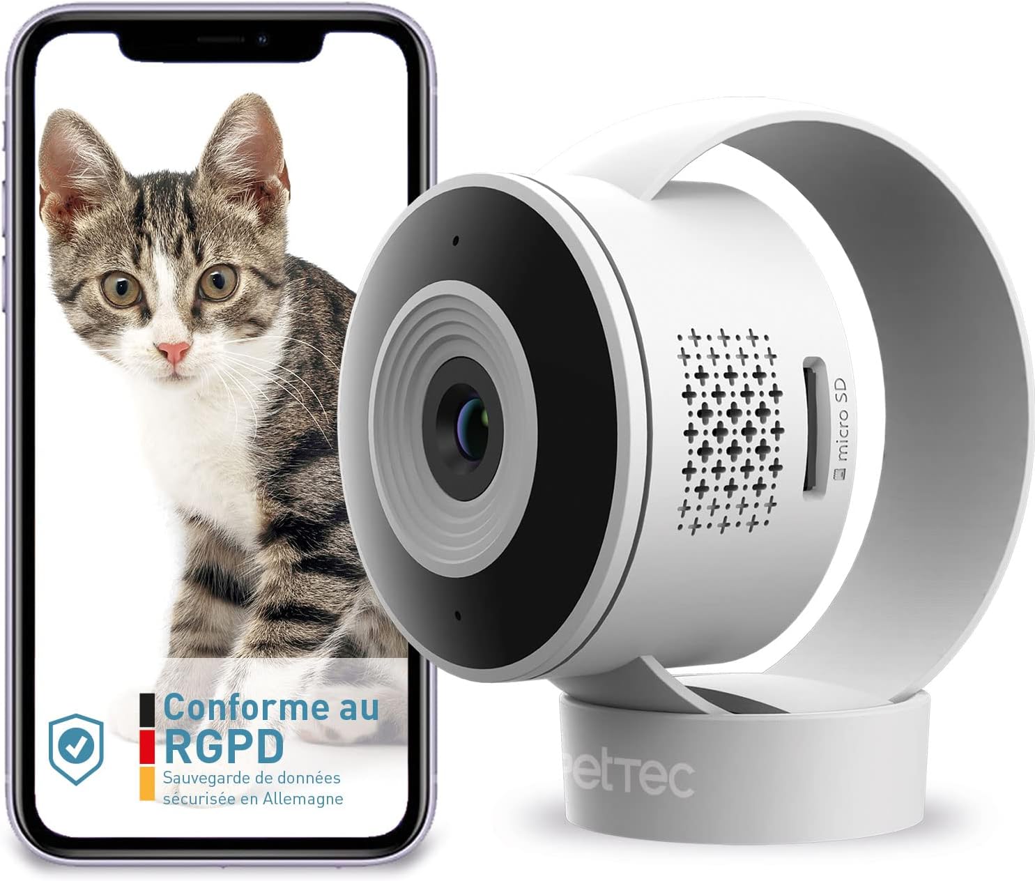 PetTec Cam Free Lot de 2 caméras sans fil pour animaux de compagnie avec application [sans piège à abonnement] – Caméra pour chats et chiens intérieur/extérieur – Détection de mouvement et fonction