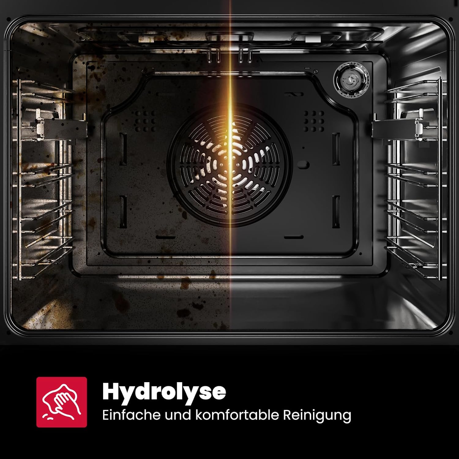 GASLAND ES609321DSH Four à encastrer, 70L, autarcique, four électrique avec 9 fonctions four, triple vitrage, tiroir télescopique et sélecteur rotatif escamotable, air chaud, inox, sécurité enfant