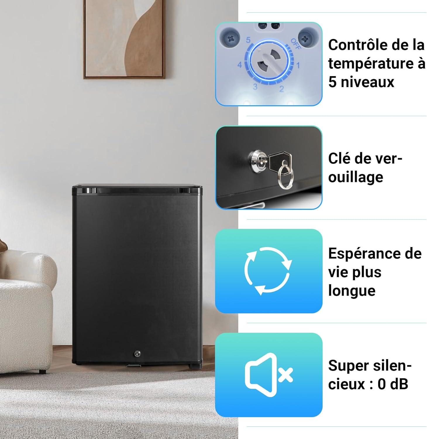 SMETA Frigo 12V, Réfrigérateur Camping 12V 220V 40L, Frigo Caravane, Mini Frigo de Chambre, Frigo 12V Camping Car, Réfrigérateur pour Voiture, Van, Fourgon, Bureau, Gîte - Noir