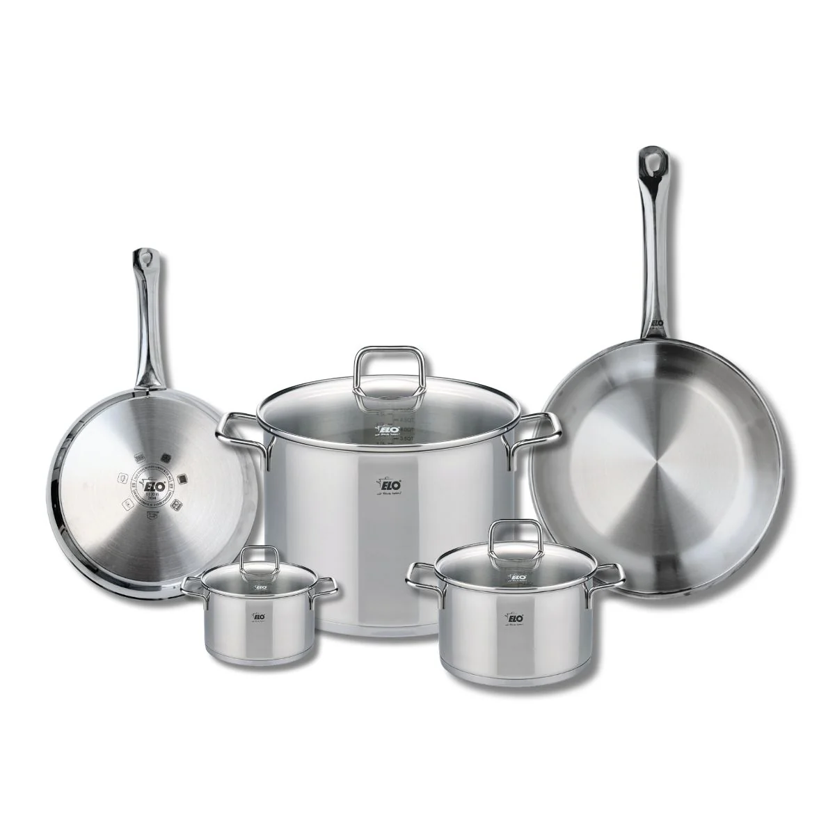 Ensemble de 2 Poêles de cuisson 24 et 28 cm et 3 faitouts 12, 16 et 26 cm Elo Profi Citrin Elo