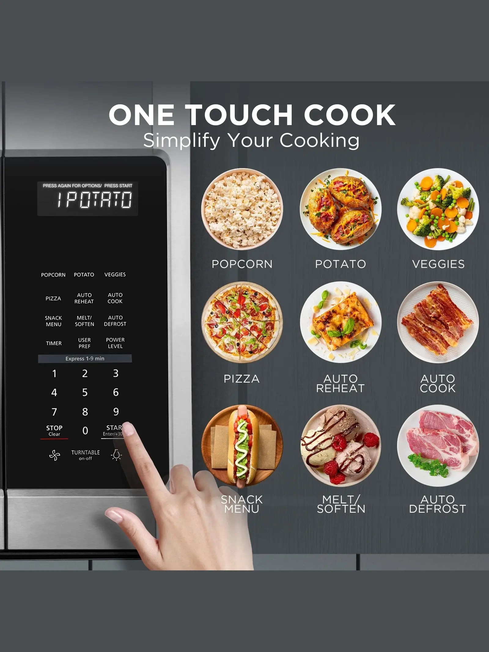 BLACK+DECKER Digital Microwave Oven with Turntable Push-Button Door, Child Safety Lock, Stainless Steel, 0.9 Cu Ft