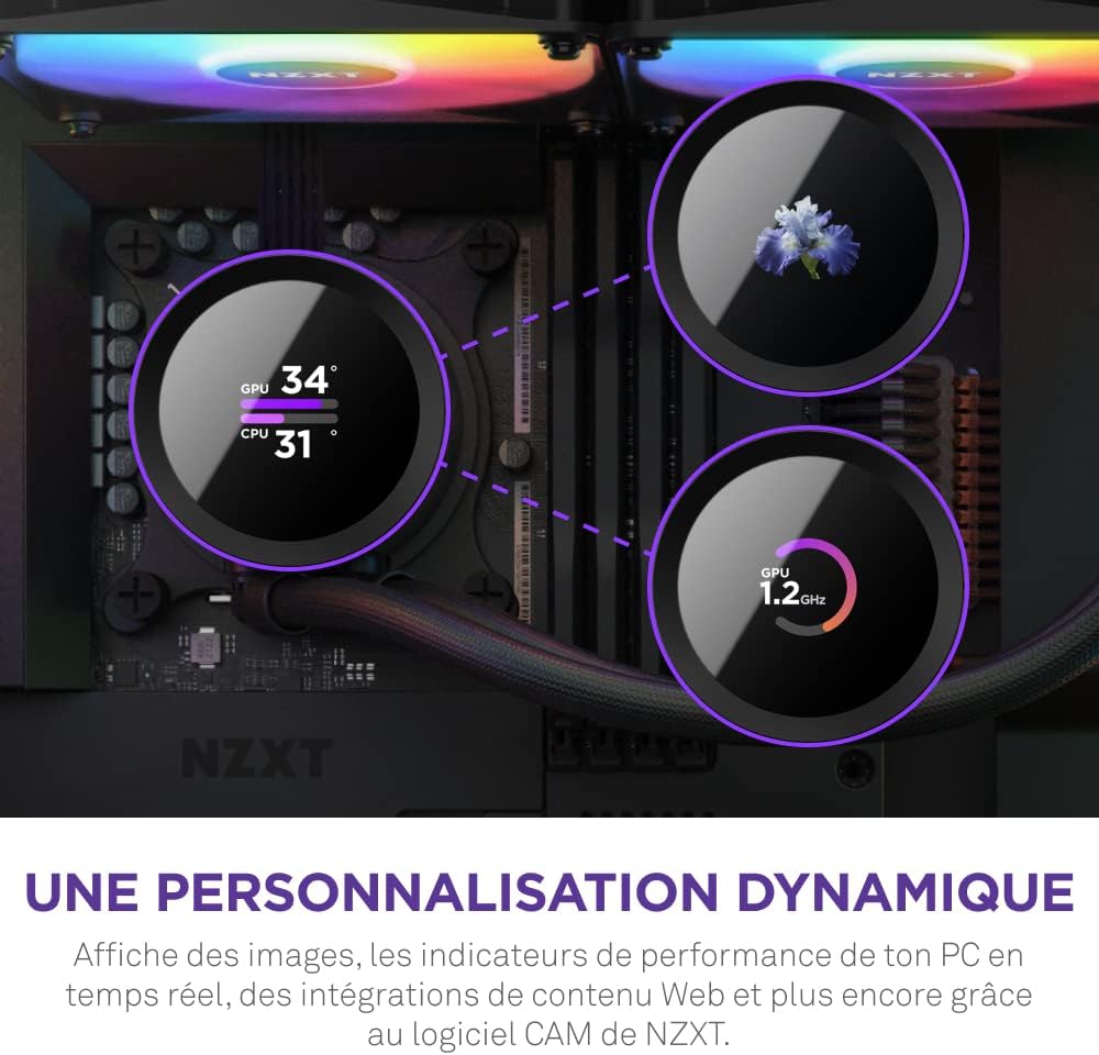 NZXT Kraken Elite 280 RGB - Refroidisseur de liquide CPU AIO - Radiateur 280mm - Ventilateur F280 RGB - IPS LCD 2,72 personnalisable - Turbine Pump - LGA 1700 1200 115X 1851 / AM5 AM4 - Noir