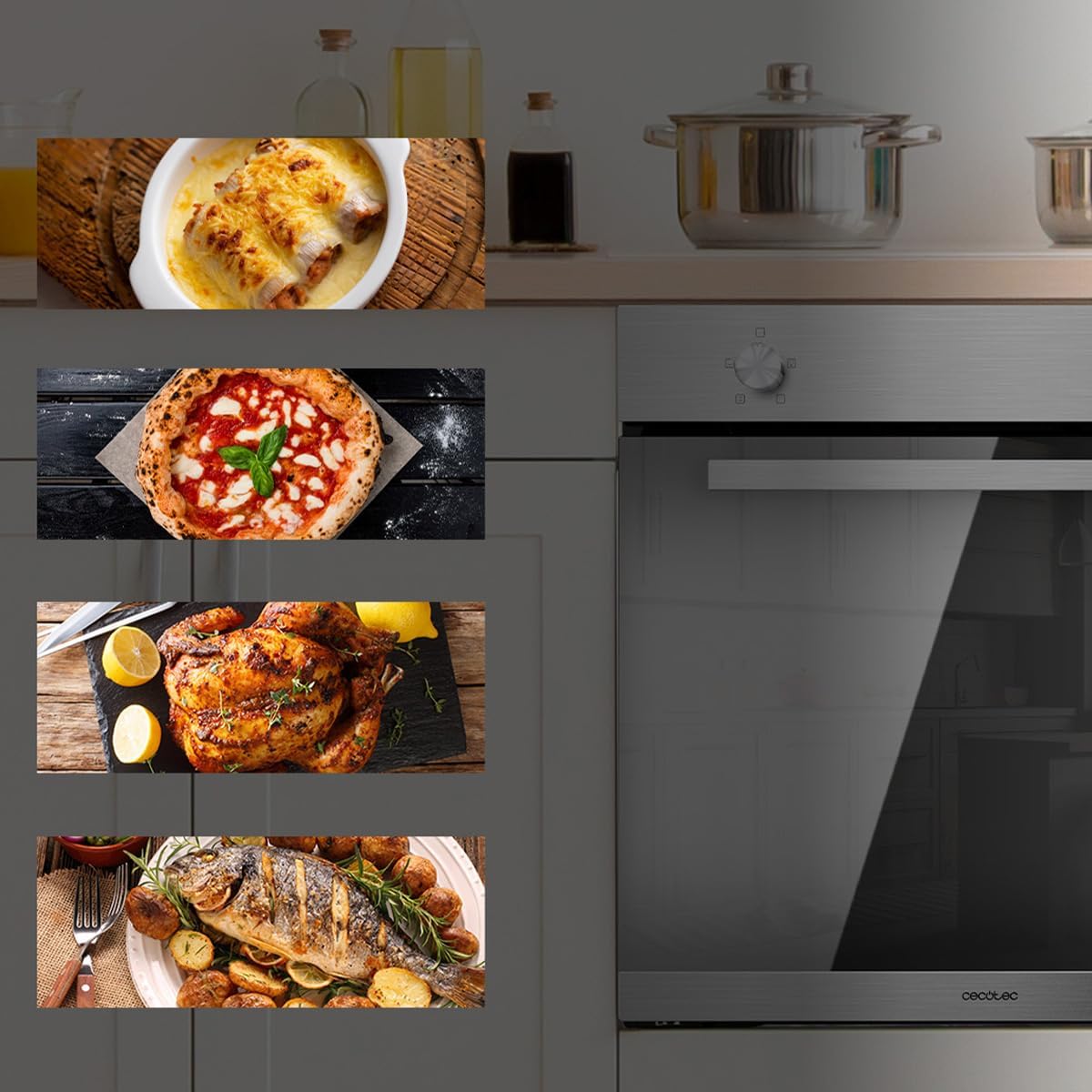 Cecotec Four encastrable Bolero Hexa C136000 Glass Black Time A 2800 W, capacité de 77 L, 4 fonctions, Minuterie, Nettoyage à la vapeur, Cuisson à la vapeur. Classe Énergétique A, Lumière intérieure