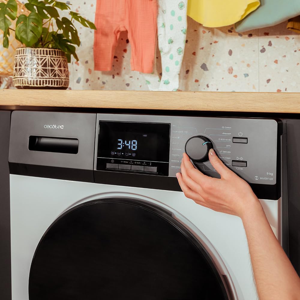 Cecotec Lavadora 8 Kg Carga Frontal Bolero Dresscode 8500 Inverter A. 1900 W, 1400 rpm, Motor Inverter Plus, Bajo Consumo, 16 Programas, SteamMax, Delay Start, Blanco