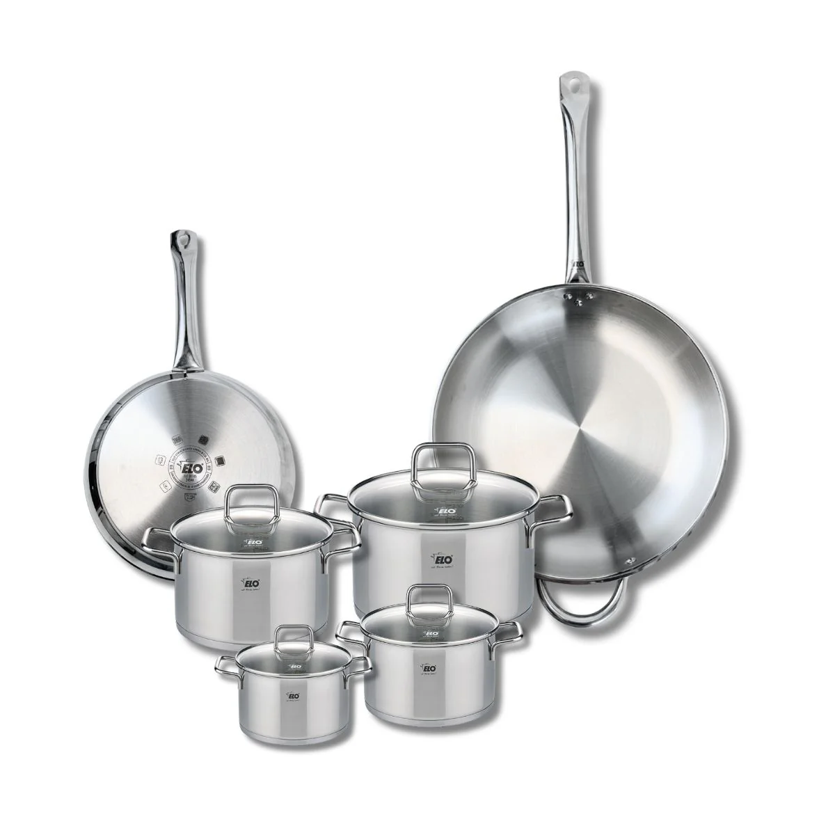 Ensemble de 2 Poêles de cuisson 24 et 32 cm et 4 faitouts 12, 14, 16 et 20 cm Elo Profi Citrin Elo