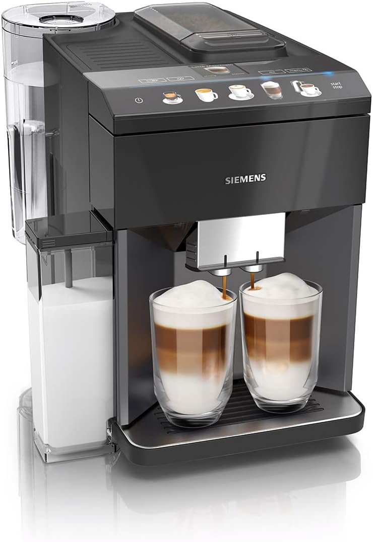 SIEMENS, machine à café tout automatique, EQ.500 integral, aromaDouble Shot, système autoMilk Clean, ceramDrive, affichage coffeeSelect, oneTouch DoubleCup, Noir saphir métallique, TQ505R09
