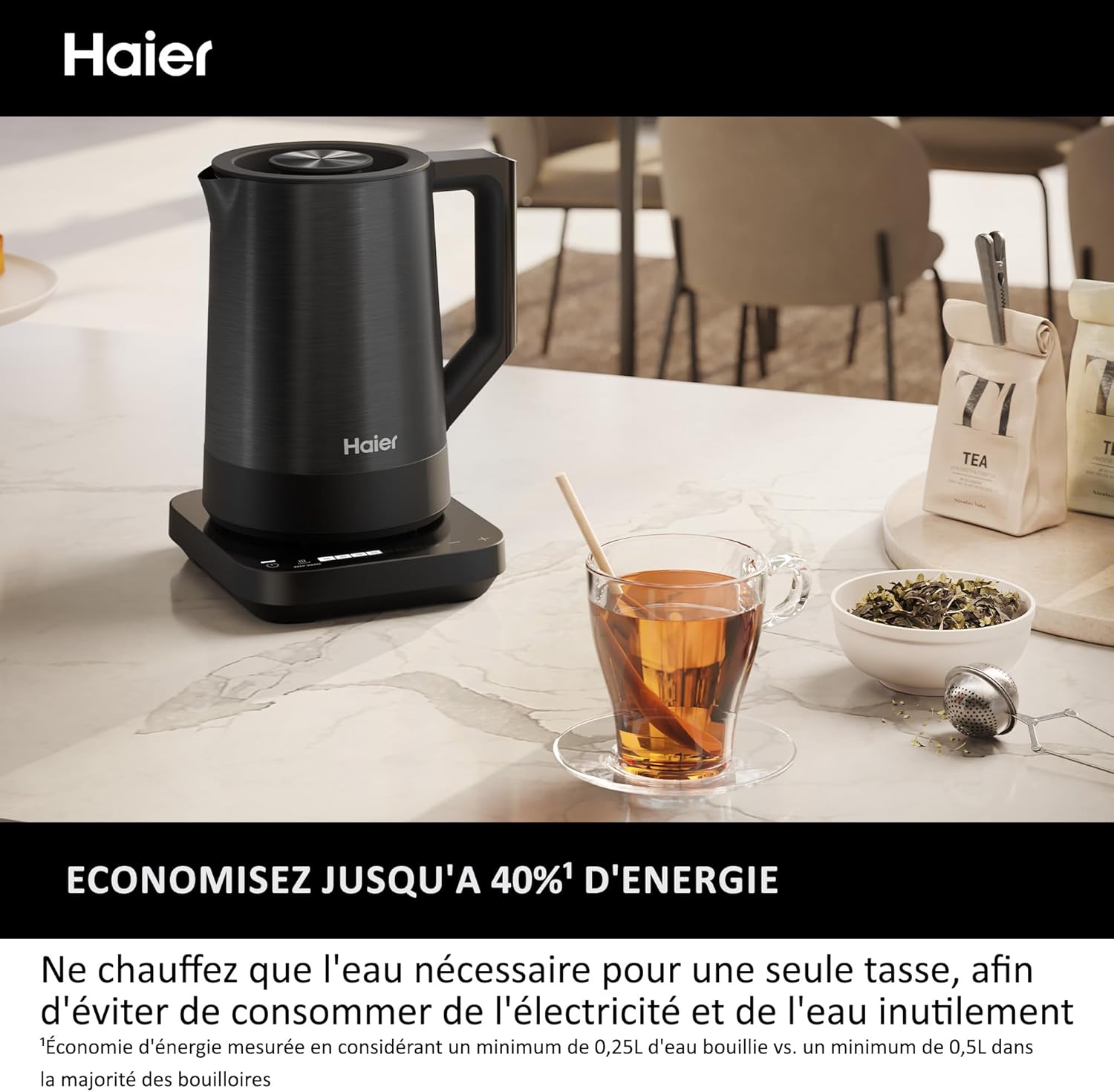 Pack Petit Déjeuner Grille-Pain Toaster+Bouilloire Haier I-Master Série 5, Acier Inoxydable, Fentes Extra Profondes, 7 Niveaux de Brunissage, 7 Réglages de Température Fonction Maintien au Chaud