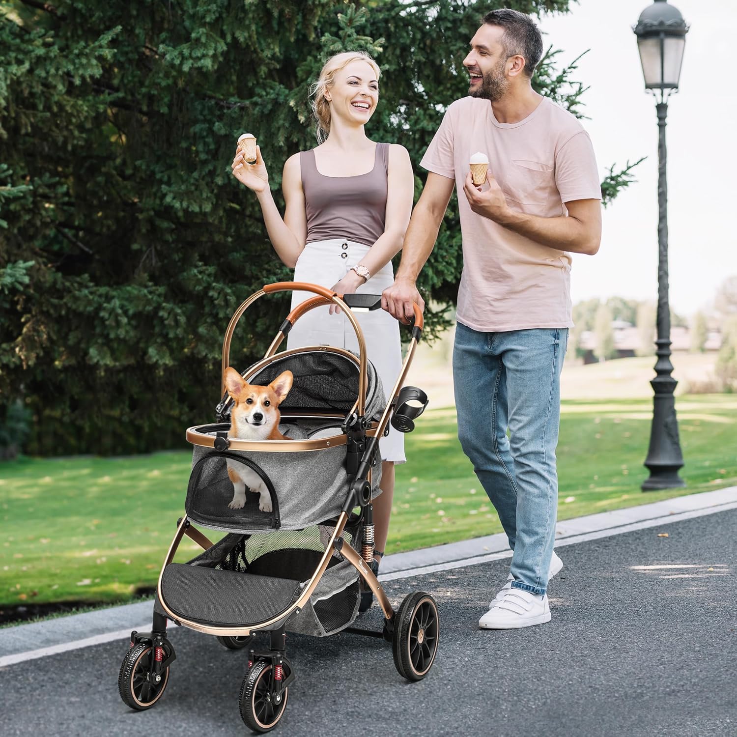 YITAHOME Poussette Chien 3-en-1, Poussette pour Chien Chat, Poussette Chien Tout Terrain, Voyage Transporteur Amovible, Pliable Portable Landau pour Animaux (Noir)