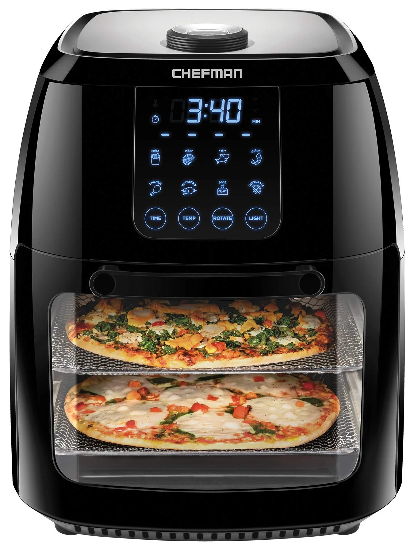 CHEFMAN Multifunctional Digital Air Fryer+ Rotisserie, Dehydrator, Convection Oven, 17 Touch Screen Presets Fry, Roast, Dehydrate, Bake, XL 10L Family Size, Auto Shutoff, Large Easy-View Window, Black