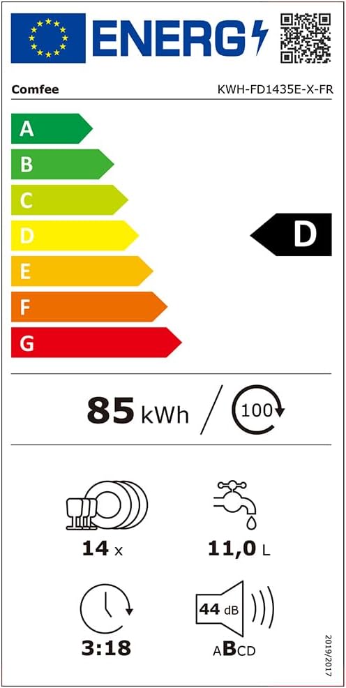 COMFEE' CDWPF1201PS Lave-vaisselle Pose Libre, 60 cm, 12 couverts, départ différé, fonction demi-charge, paniers flexibles - Acier Inoxydable, 49 dB, Commande Bouton