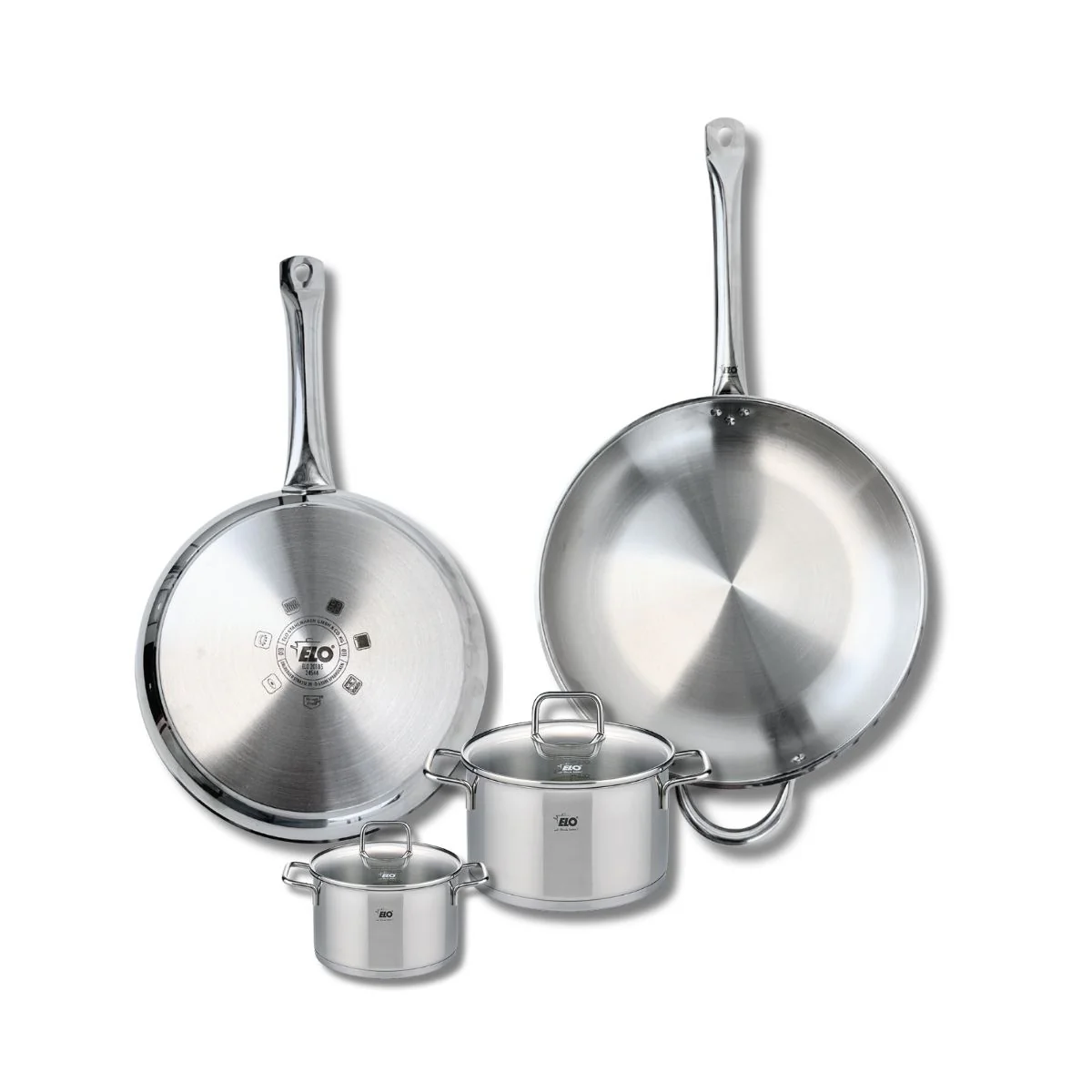 Ensemble de 2 Poêles de cuisson 28 et 32 cm et 2 faitouts 12 et 16 cm Elo Profi Citrin Elo