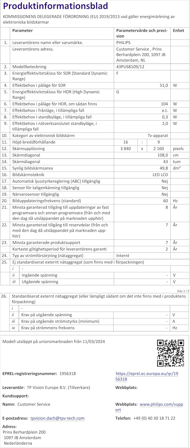 Philips Ambilight 43PUS8109 Smart TV LED 4K - Écran 43 Pouces avec Plate-Forme Pixel Precise Ultra HD, Titan OS et Son Dolby Atmos, Fonctionne avec l’Assistant Vocal Alexa et Google - Chrome satiné