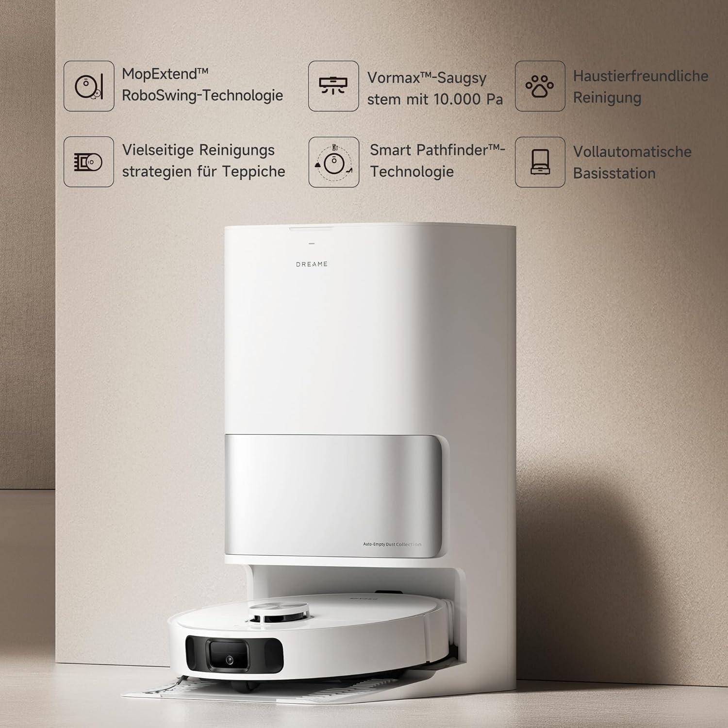 dreame L10s Pro Ultra Heat Roboter Staubsauger mit Automatische Moppreinigung mit heiem Wasser, Moppverlngerung, 7.000 Pa Saugkraft, Doppelte Mopp- und Bodenreinigung, Teppicherkennung