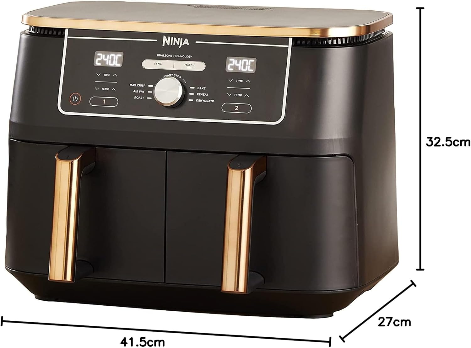 Ninja Foodi FlexDrawer Dual Zone Heißluftfritteuse, Airfryer mit 10,4-Fach und herausnehmbarem Trenner, Antihaftbeschichtung, spülmaschinenfester Korb, 7-in-1, Schwarz & Kupfer, AF500EUCP